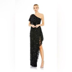 Mac Duggal One Shoulder Beaded Embellished Gown w/Asymmetrical Hem Style #93687